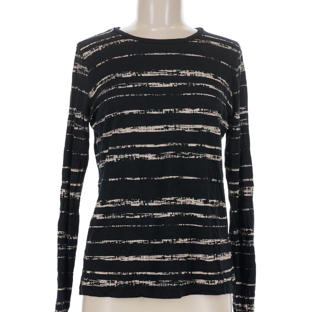 Vince Black and White Distressed Stripe Long Sleeve Top